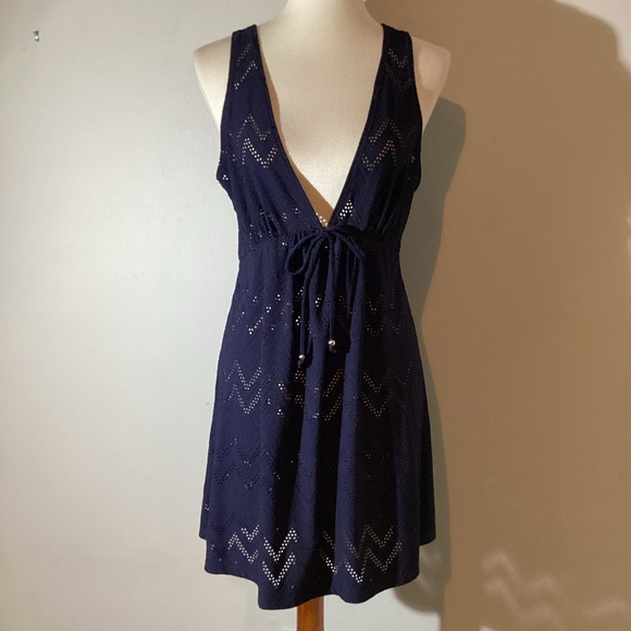 Serene Navy Swim Cover-Up, racerback, V neck,elastic waist, medium - Picture 1 of 6